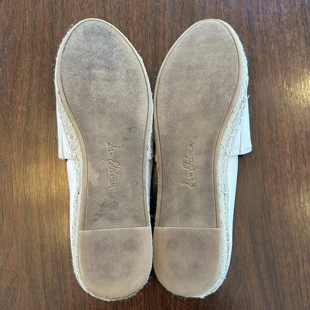 Sam & Libby White Leather Black Canvas Cap Toe Espadrille Flats Size 10